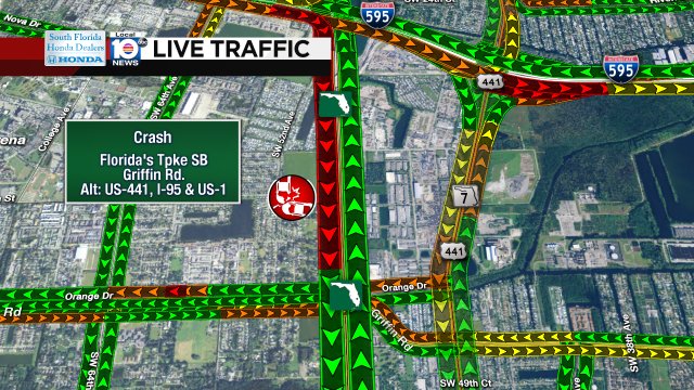 UPDATE: All lanes have re-opened on Florida's Tpke SB & Griffin Rd, but expect heavy delays. #TRAFFIC https://t.co/jUJxKwoPiW