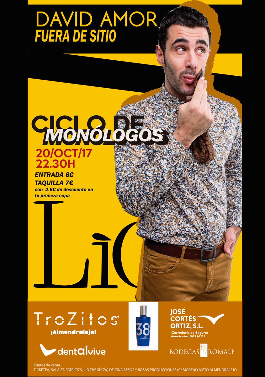 CICLO DE MONÓLOGOS: Viernes 20 de octubre con David Amor
 🎟️ Entrada anticipada 6€, taquilla 7€.
