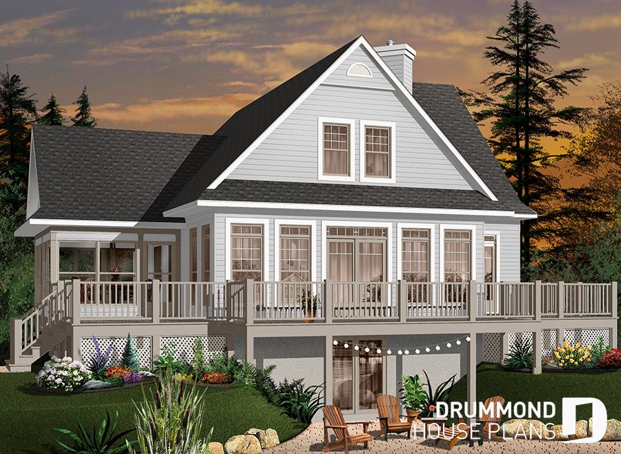 Open floor plan chalet with large deck, master and living with fireplace (# 3914A)

drummondhouseplans.com/house-plan-det…