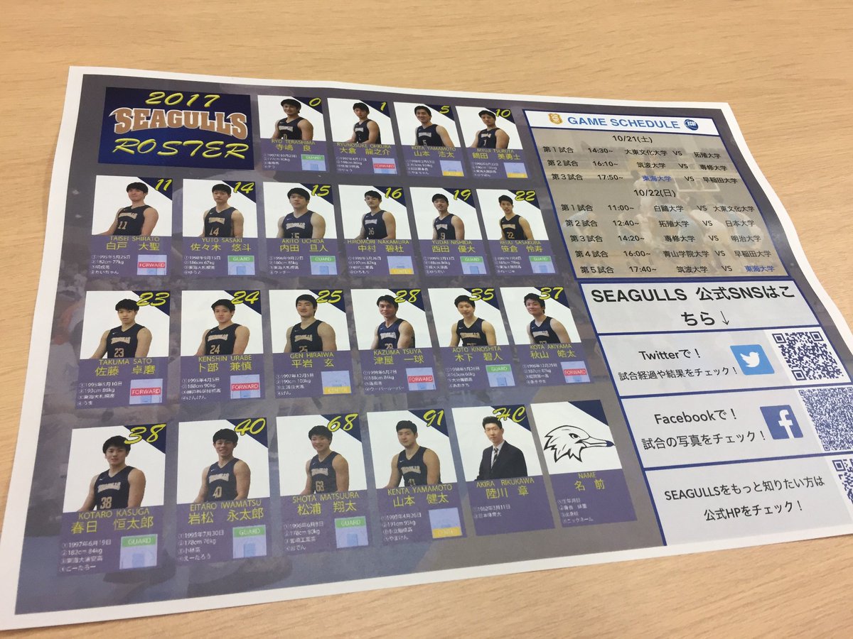 東海大学男子バスケ部ホームゲーム 企画紹介 ホームゲーム当日に配布するリーフレットが応援グッズになります 皆で応援をして 会場を青に染めましょう さらに ユニバーシアード出場選手の大学生活の掲載も行うので見てみてください Seagulls