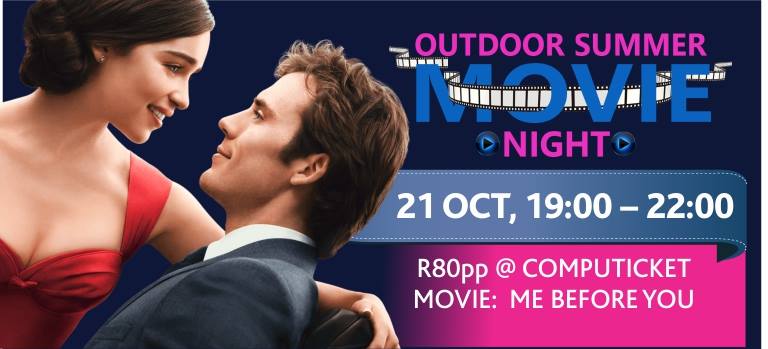 emerald_resort's tweet photo. #OutdoorMovieNight is this Saturday! Check out #MeBeforeYou under the stars and next to the Vaal River - tickets @Computicket https://t.co/ed4TFgc7TY