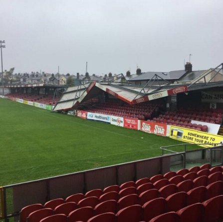 Cork City's stadium after being hit by storm #Ophelia 😳