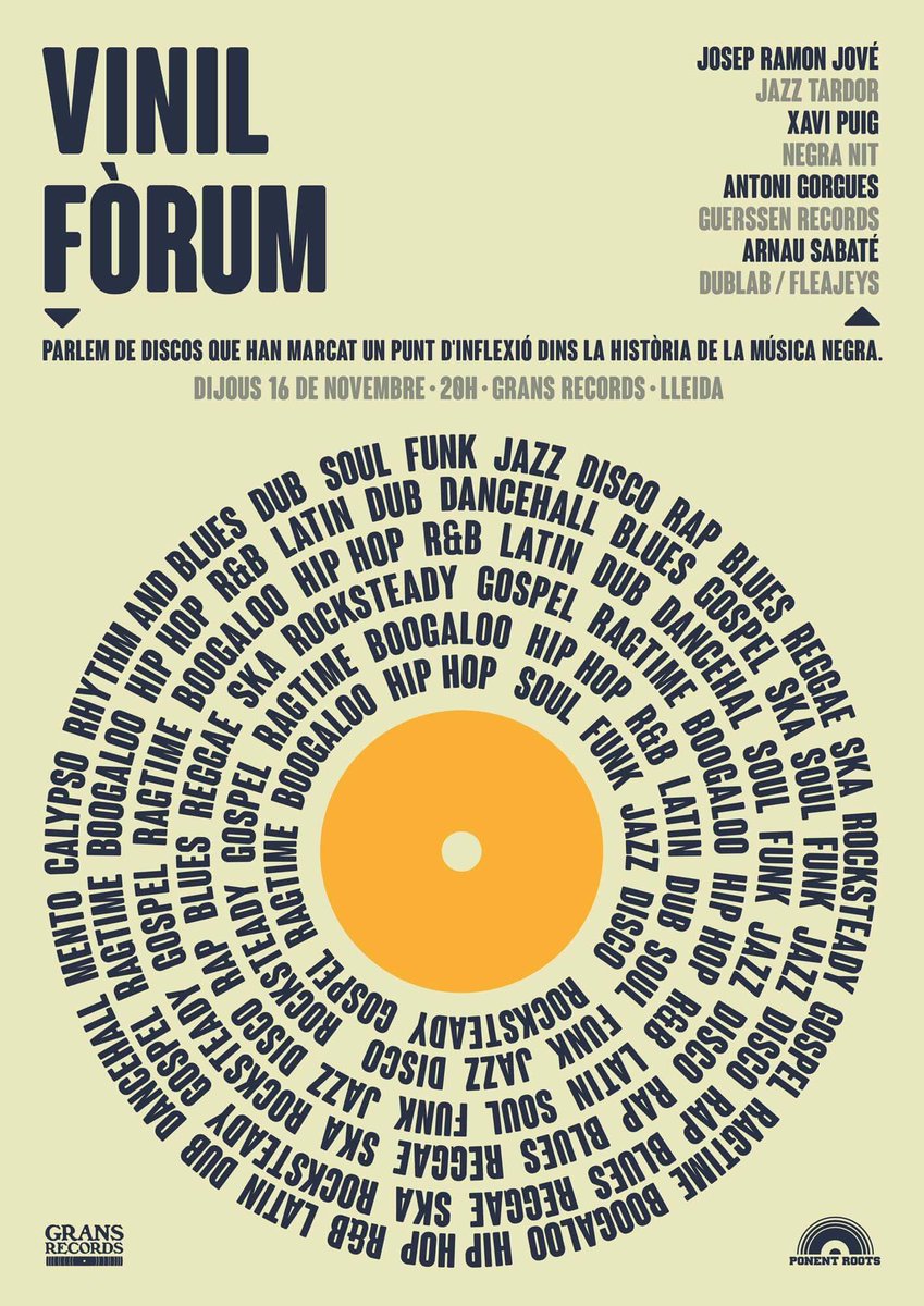ponentroots's tweet photo. Vinil Fòrum. Una nova aposta per aquesta edició de #ponentroots Parlem de música negra? https://t.co/syPZ4XhU0S