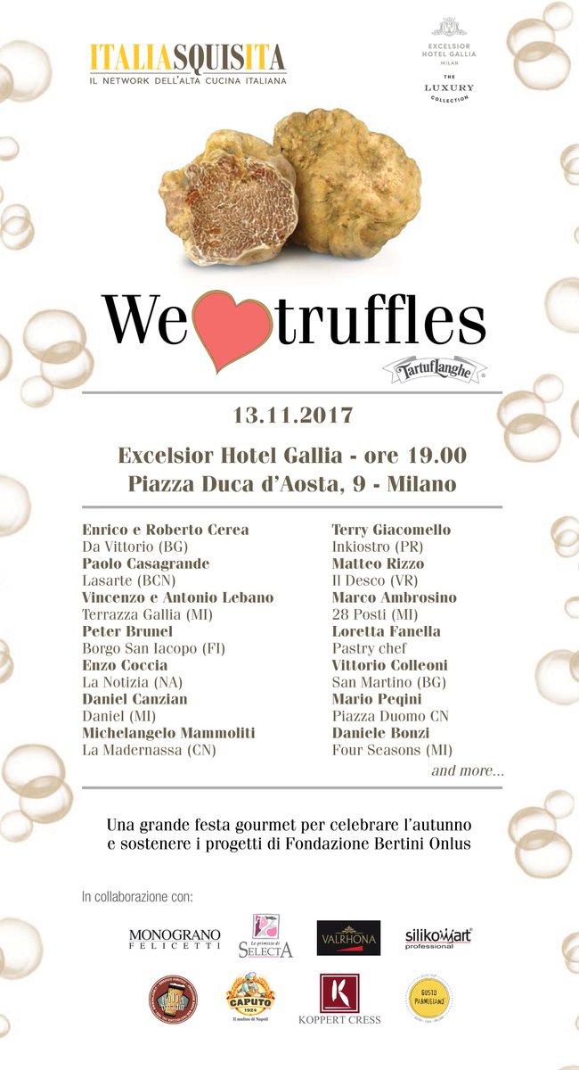 Ecco gli chef protagonisti di #Welovetruffles il 13 novembre a Milano! <a href="/enricocerea/">Enrico Cerea</a>  <a href="/PaoloCasagrande/">Paolo Casagrande</a> <a href="/Tartuflanghe/">Tartuflanghe</a>  italiasquisita.net/it/posts/we-lo…