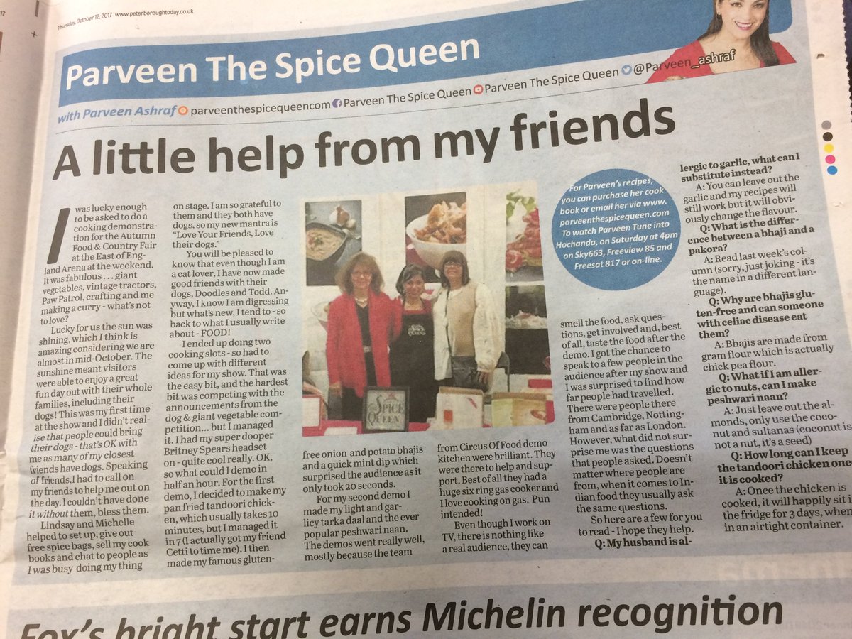 AutumnFoodFair's tweet photo. Fabulous article from The Spice Queen @parveen_ashraf about her experience at the Autumn Food &amp; Country Fair in this week's @peterboroughtel https://t.co/6PeFCpNfSB
