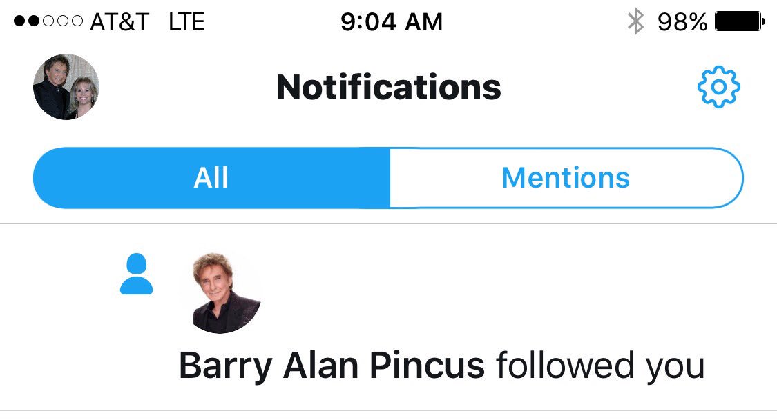 To quote @AngelaLyric... 'Sorry, '@BarryManilow_1,' there can only be one @barrymanilow. All others get the big 🚫.' LOVE YOU, BARRY! 😙❤️🎤👱🏼