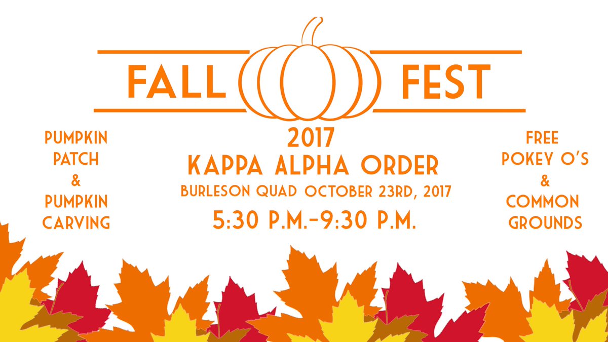 KA_Baylor's tweet image. Come on out to Fall Fest on October 23rd for pumpkin carving, photo ops, Common Grounds, and Pokey O's! All of our proceeds go to MDA!