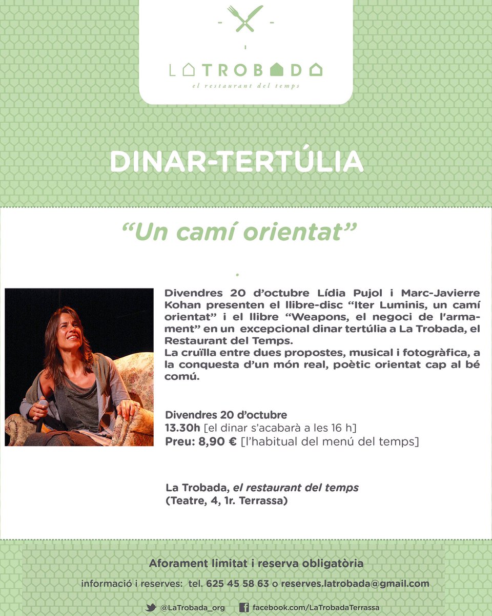 El pròxim div 20, no hi podeu faltar! La Lídia Pujol  @LaCerimonia ens presenta el seu llibre-disc "Iter Luminis, un camí orientat".