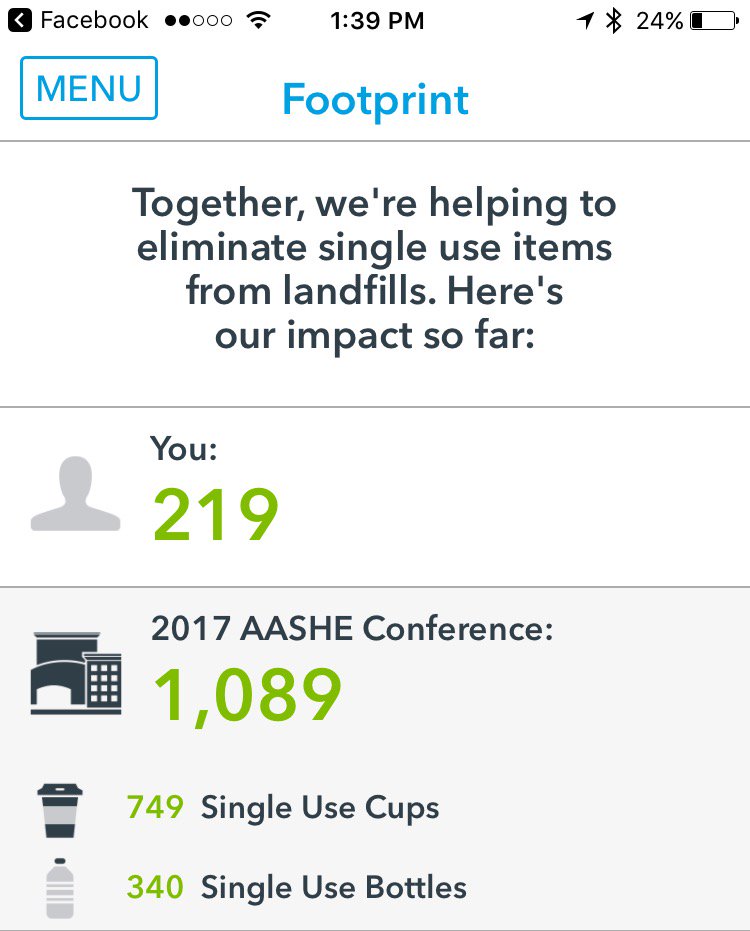 fillitforward's tweet photo. Good job #AASHE2017! We have diverted over 1,000 single use bottles & cups from going to landfill! Keep up the great work! @AASHENews https://t.co/7od1JZBWXk