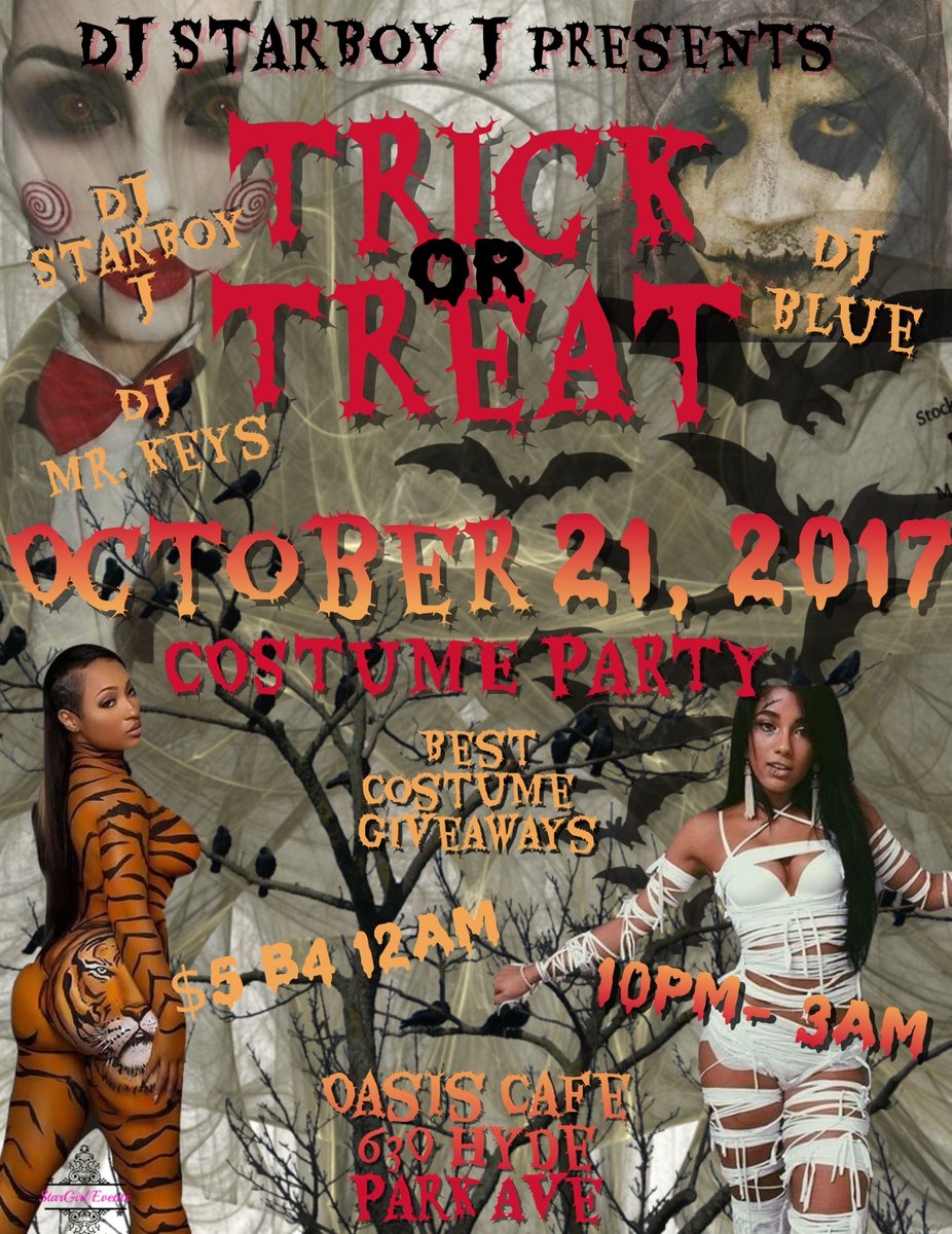 DJ_StarBoyJ's tweet photo. This Saturday #TrickorTreat #POTD #DJStarBoyJ #StarGirlEvents #CostumeParty #giveaway #Dancehall #Reggae #HipHop
#ShellDunDiPlace #MAAD https://t.co/VsY3zqx6MP