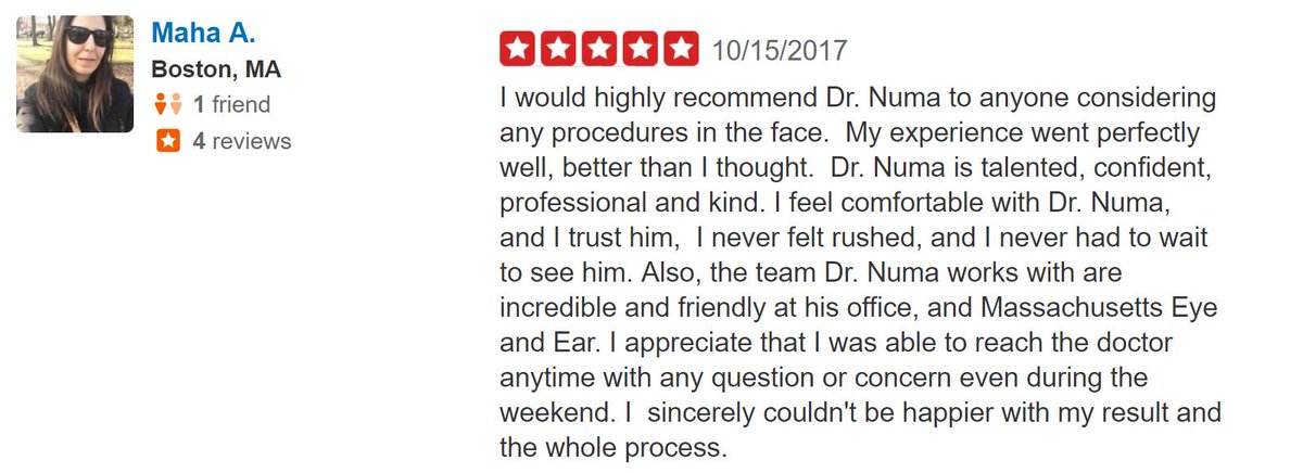 DrWilliamNuma's tweet photo. A 5⭐review is a wonderful way to start the week! Thank you Maha M., we're happy that you're happy! #MedSpa #Boston #NewburyStreet #BeautyTips https://t.co/6ngBk7GH2u