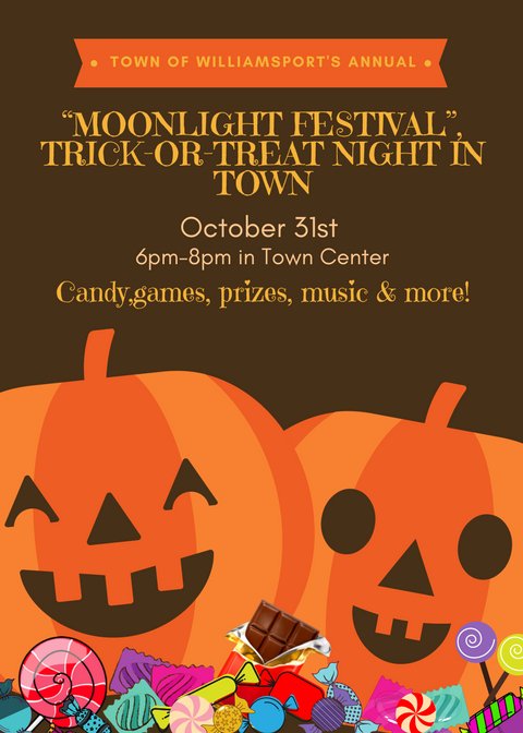 MdWilliamsport's tweet photo. Trick-or-Treat Night is coming up on October 31st! Please join us for lots of fun and candy in Town Center from 6-8pm! https://t.co/EnZ3RSUGNh