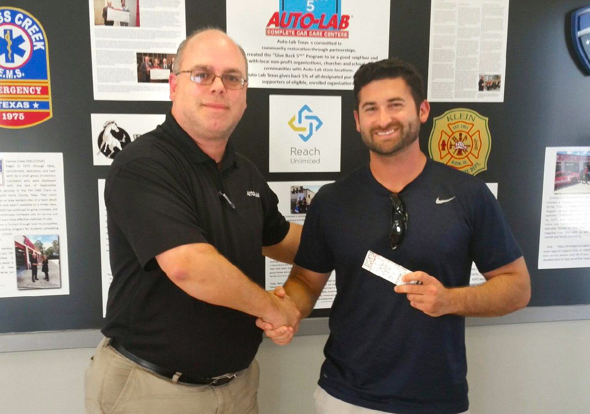 AutoLabTexas's tweet image. Store Manager Robert Benet presenting Monster Jam tickets to the drawing winner and our friend John.