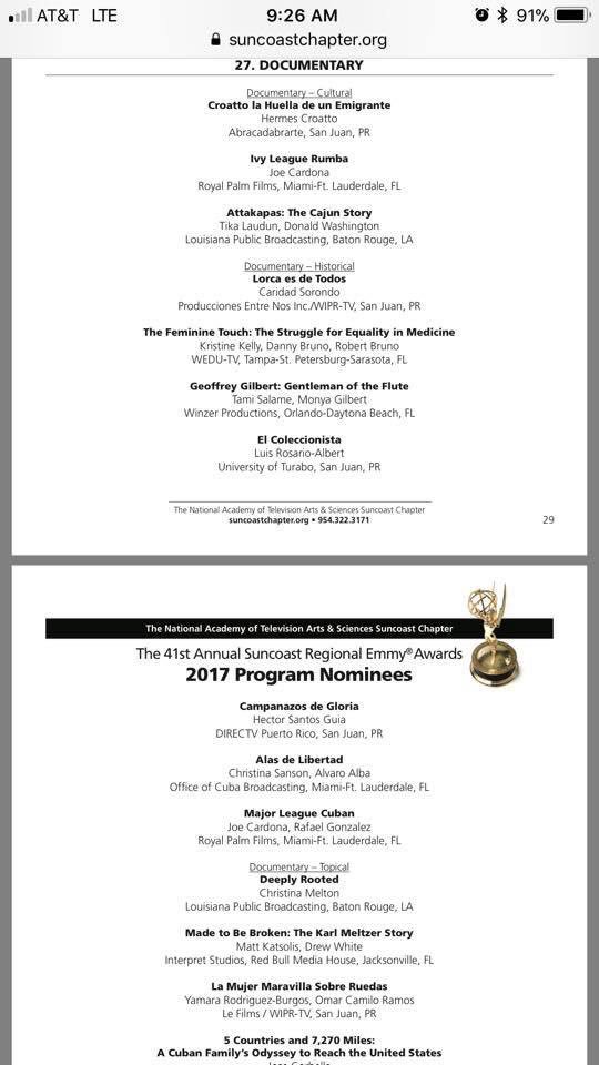 TonyCroatto's tweet photo. El documental #CroattolaHuelladeunEmigrante nominado a un Emmy. Este logro es para todo el pueblo de PR a quien papi amó y sigue amando🇵🇷 https://t.co/KrUpvsQ5Xc