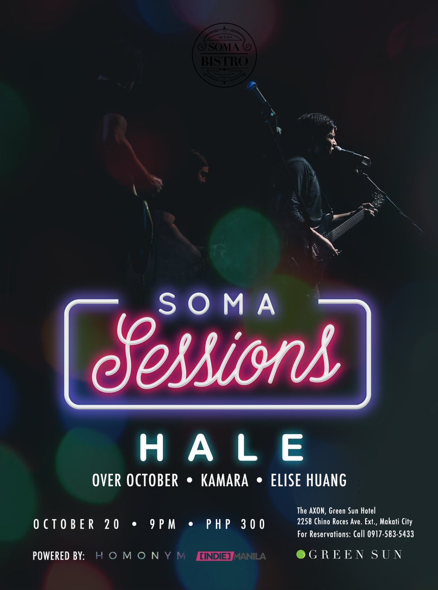 indiemanilalive's tweet photo. Win a pair of passes to #SOMASessions featuring @hale_music happening this Friday October 20 at @greensunph! https://t.co/RqvQtXs4K4 https://t.co/uGKWUIFtLZ