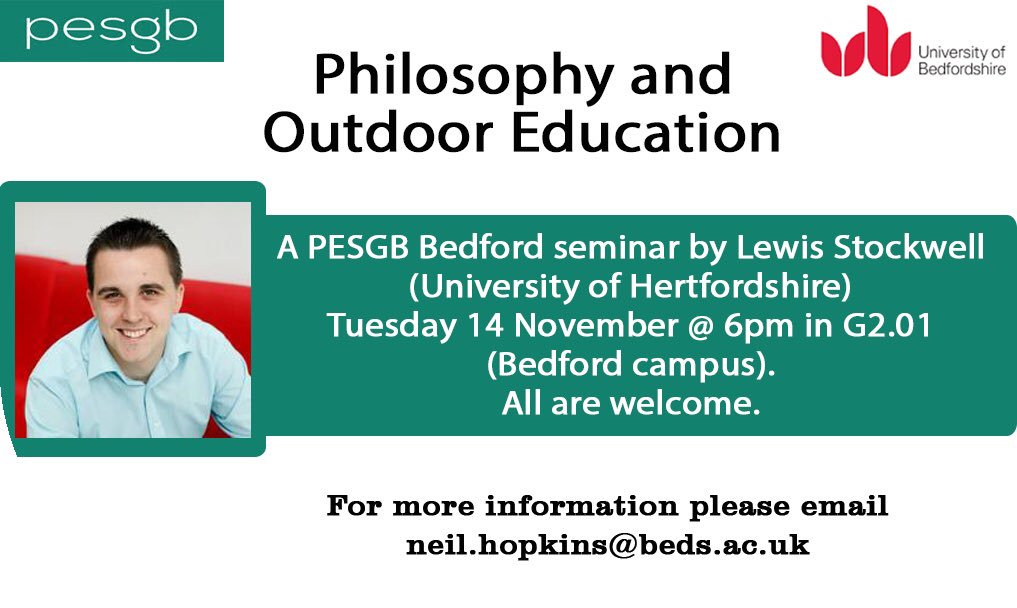 @lewis_stockwell on #philosophy #outdoor #education @UoB_TE @UoB_SEEL @UoB_SSPA <a href="/PhilOfEdGB/">PESGB</a> <a href="/aefpbeds/">AEFP</a> <a href="/_BBLE_/">BBLE</a> <a href="/uniofbeds/">uniofbeds</a> @bedfordcollege