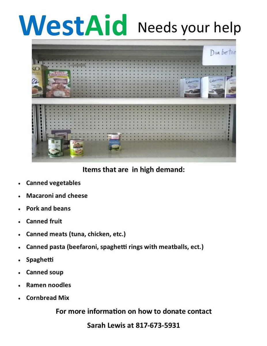 West_Aid's tweet photo. WestAid needs your help!!  Holiday season is starting early but our shelves are looking empty.  Check out our flyer for most needed items. https://t.co/ncvDzFn4vT