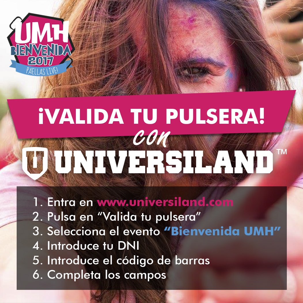 Recuerda que antes del viernes es imprescindible que valides tu pulsera en la web de <a href="/UniversilandEs/">Universiland</a>  🎟➡ bit.ly/UNIVERSILAND