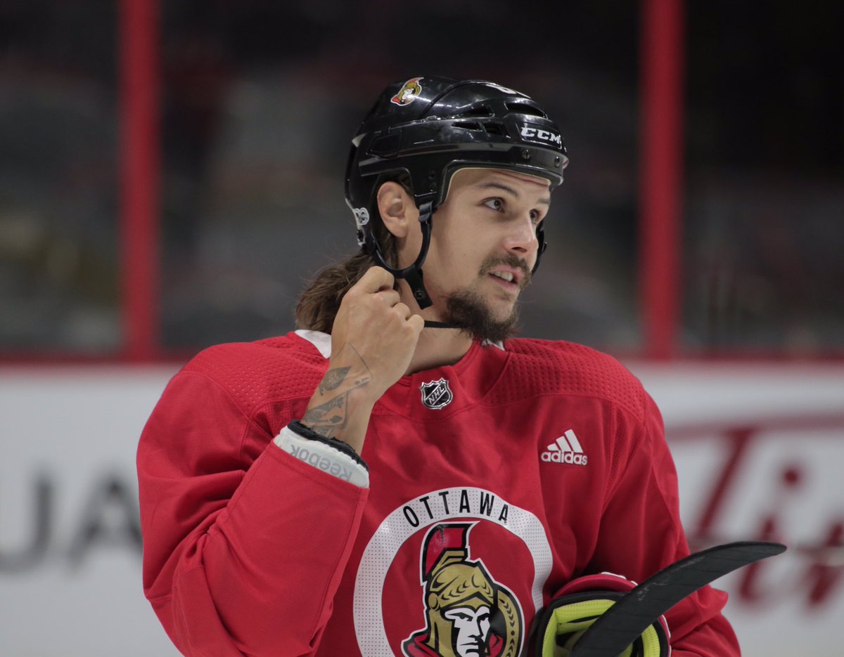 He's back. The coach confirms that Erik Karlsson will play tomorrow against Vancouver. #Sens