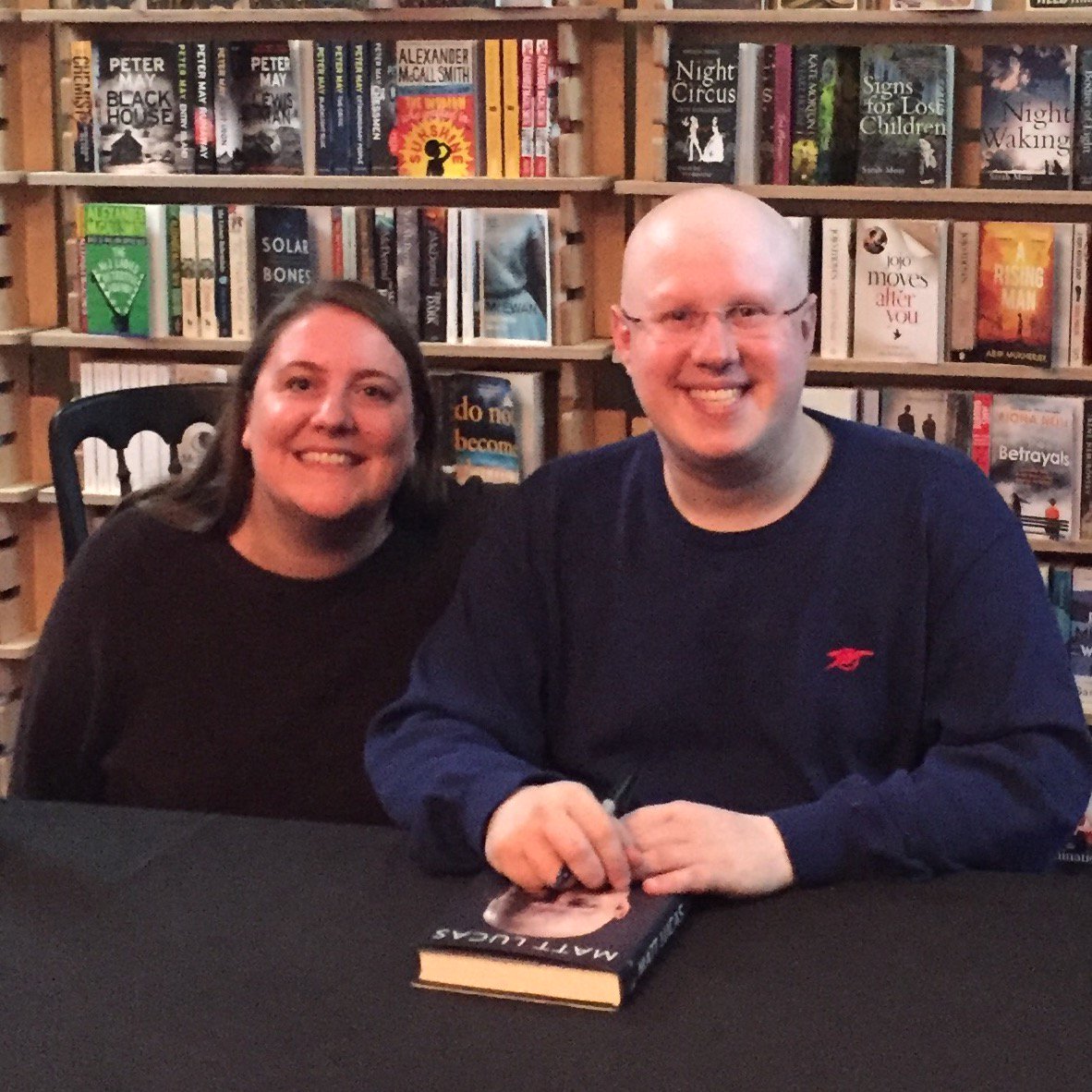 KimGibbon's tweet photo. Huge thanks @RealMattLucas for coming to @cheltfestivals @CheltLitFest - was a real pleasure to meet such a legend &amp; now enjoying the book! https://t.co/v0rFBYLhGd