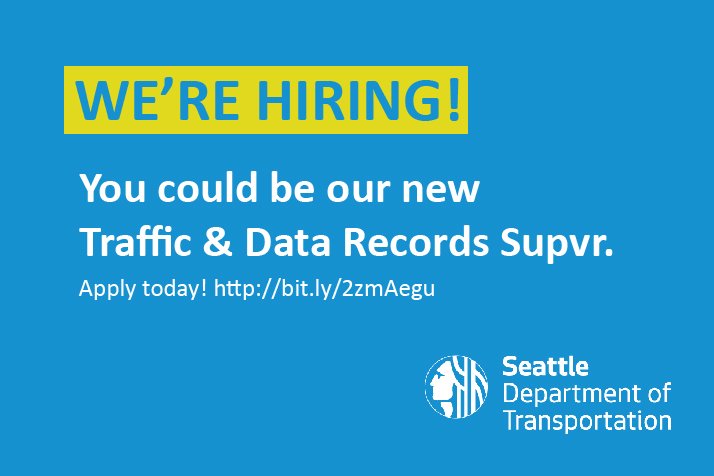 seattledot's tweet photo. SDOT IS HIRING! U could be our new Traffic/Data Records Supvr/Lead.
Is this you? Know someone? #JoinSDOT
Apply π https://t.co/QBiQazXu8c https://t.co/vXvshwT2hB