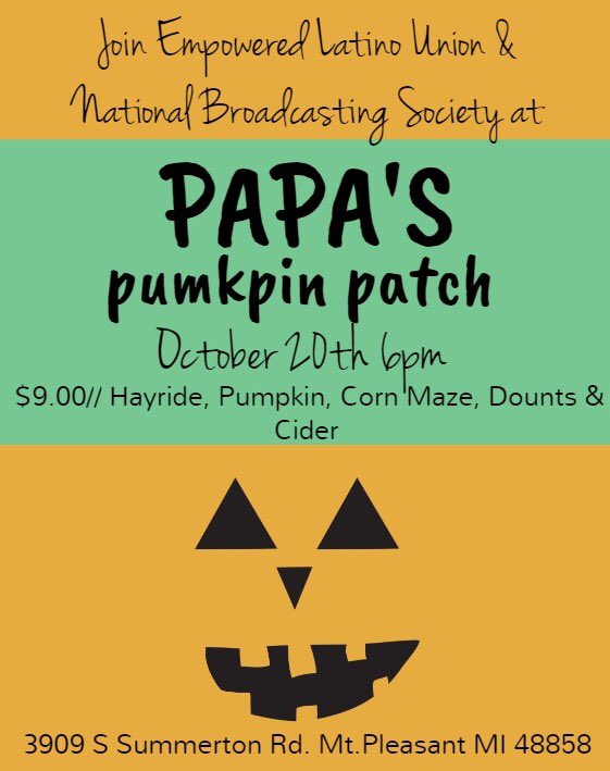 CMUNBS's tweet photo. Join us this Friday at Papa's Pumpkin Patch! $9/person and includes a hayride, pumpkin, donuts and more! If you're interested let us know🎃 https://t.co/OGUmjJK0GQ