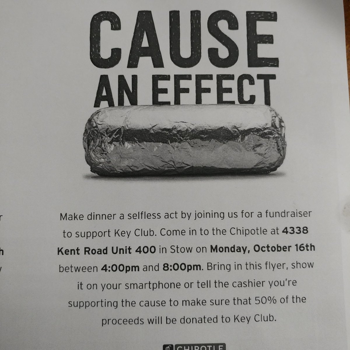 Join us tonight between 4-8 to help support key club! Make sure you mention key club or show this flyer at the register!!!