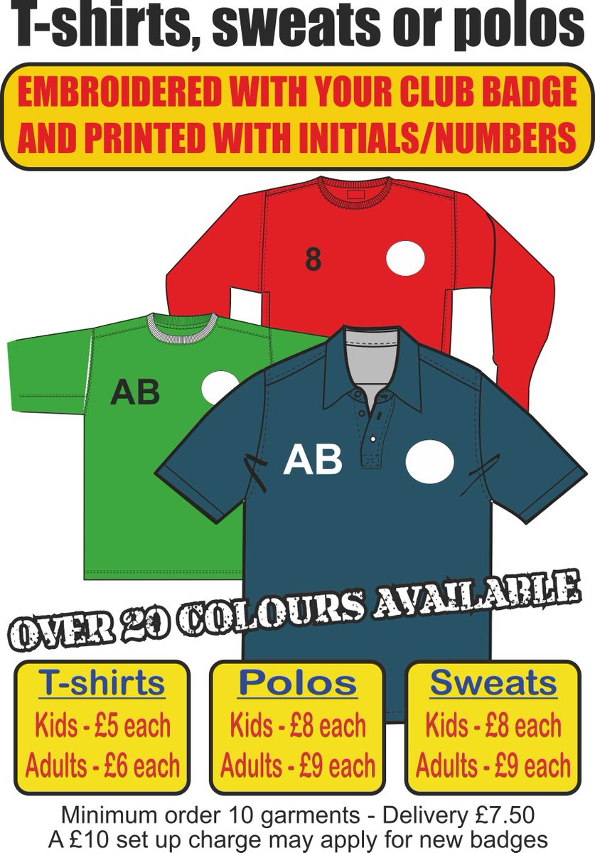 **WIN**
We are giving away a set of 15 training t-shirts, featuring your club name &amp; squad numbers. Just RT this for us before 11pm #win