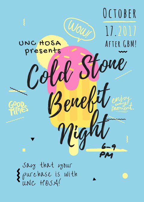 UNC_HOSA's tweet photo. Come out to our Cold Stone benefit event tomorrow! Join us after GBM &amp; walk over together or take a pic with your ice cream &amp; send it to us! https://t.co/4kYBf27Mtl
