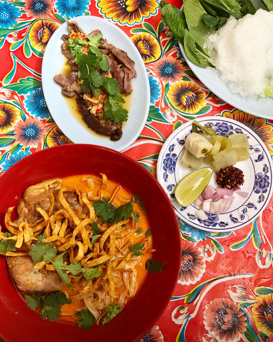 pokpokpdx's tweet image. Lunch at #pokpoknoi // Khai Soi &amp;amp; Muu Paa Kham Waan (spicy boar collar)