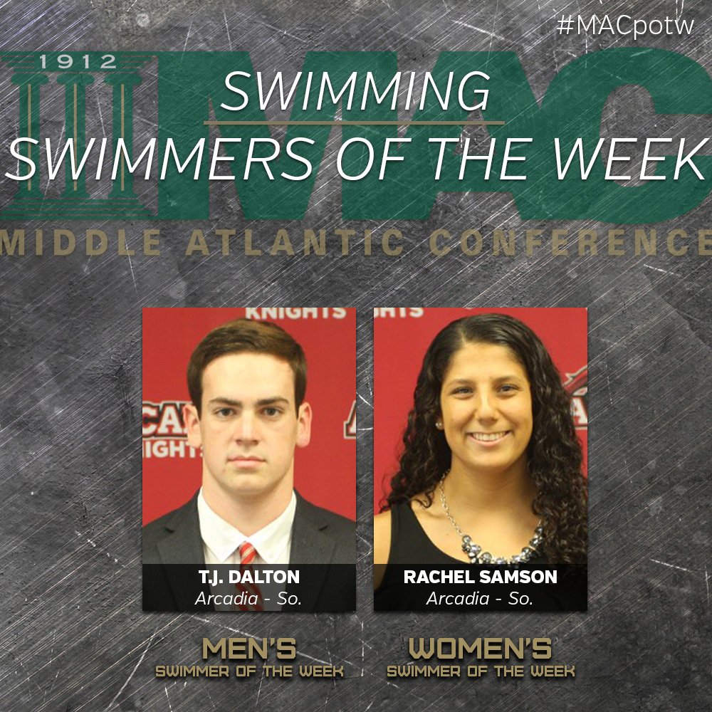 gomacsports's tweet photo. SWIM: @ArcadiaKnights T.J. Dalton &amp; Rachel Samson sweep MAC Swimmers of the Week! #MACpotw #MACswim #d3swim https://t.co/3aLitQmi9G https://t.co/JUbMg9kxY4