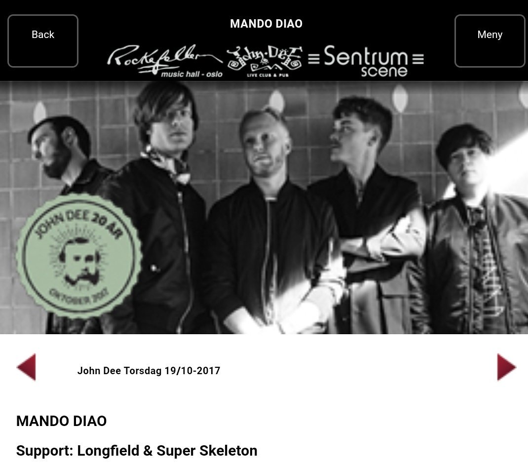 Indiependent_MD's tweet photo. @Mando_Diao nordic tour starts in thursday 19th of Oktober at John Dee @rockefelleroslo . #mandodiao #johndee #getreadyformando #goodtimes https://t.co/F70aVnHqDq