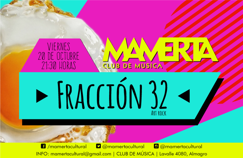 MamertaCultural's tweet photo. #Viernes 20 MÚSICA EN VIVO a las 21:30hs con FRACCIÓN32. #Mamerta https://t.co/vg7c9L5i1H