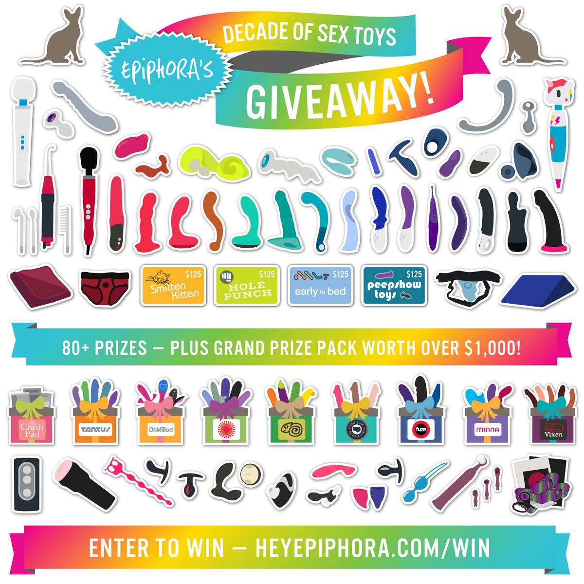 The biggest sex toy giveaway of the year is HERE! Over 80 prizes + grand  prize pack worth over $1,000! https://t.co/USK74vIMfv #decadeoftoys