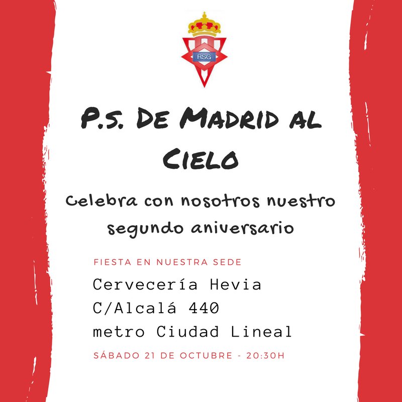PSMadridAlCielo's tweet photo. El sábado celebraremos nuestro II aniversario, y queremos invitar a todos los sportinguistas que estén en Madrid a disfrutarlo con nosotros https://t.co/lIe3FZ7hST