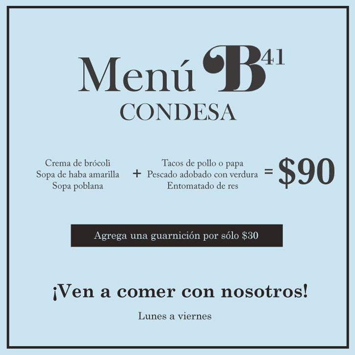 Los esperamos para comer en B41 Condesa. No olvides que contamos con servicio a domicilio, envíanos un whatsapp al 5526660972 o 5576089150.