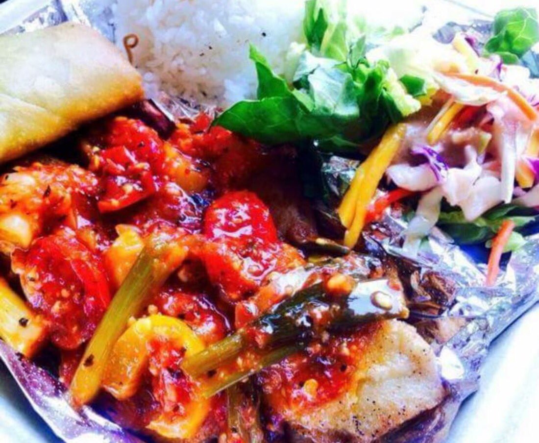 Look what we have for special today; Ikan Woku/Pan Fried Tilapia Woku Sauce w/Crispy Corn Fritters.Seattle PI 11-1:30
