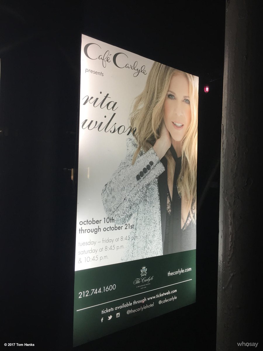 And don’t miss this songstress at the famous Cafe Carlyle. Through Saturday nite! Hanx <a href="/RitaWilson/">Rita Wilson</a>