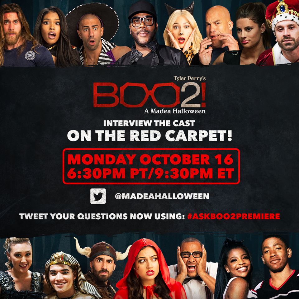 Ask your questions NOW using #AskBoo2Premiere on Twitter for the cast to answer LIVE at the premiere tonight! 🎉