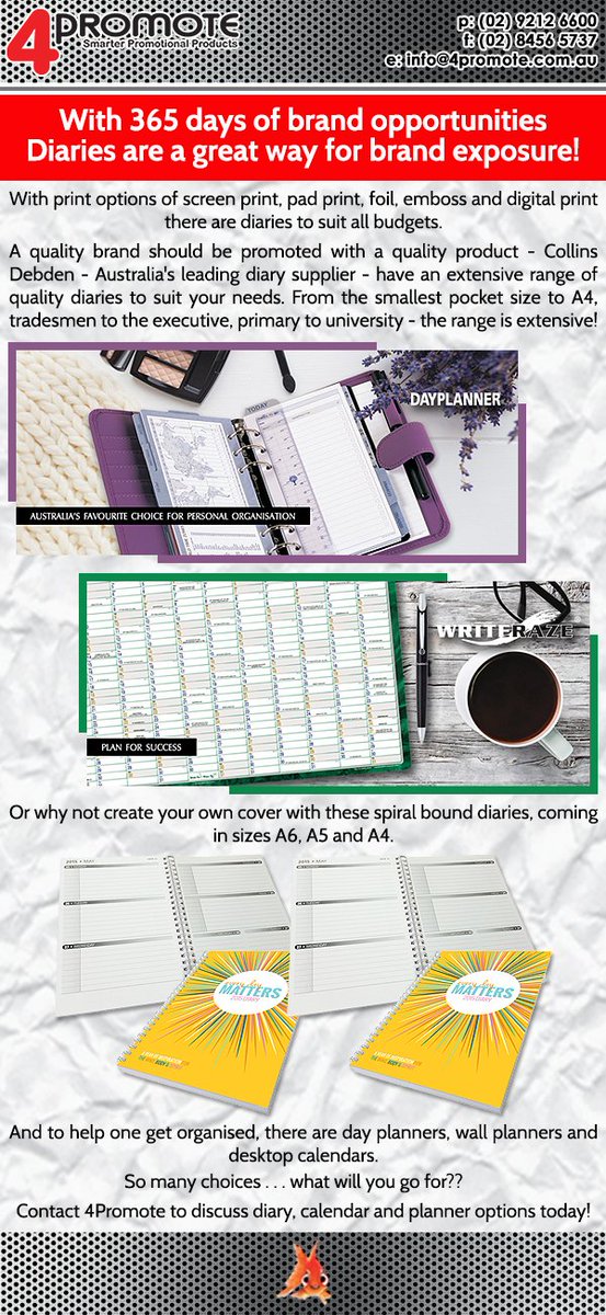 4promote's tweet photo. With 365 days of brand opportunities - Diaries are a great way for brand exposure! #4Promote, #Diary, #CollinsDebdenDiary https://t.co/QkbNeeeeqC