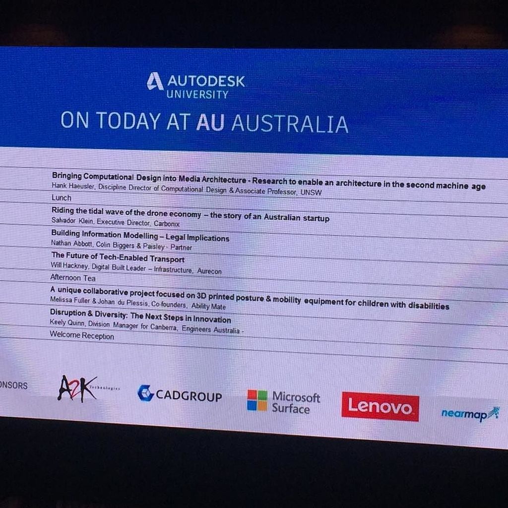 UNSWCoDe's tweet photo. Giving a keynote presentation at the 2017 @autodesk #autodeskuniversity2017 day in #Sydney - glad to see from the … https://t.co/2DgaVzcmck https://t.co/4golU7RHrZ