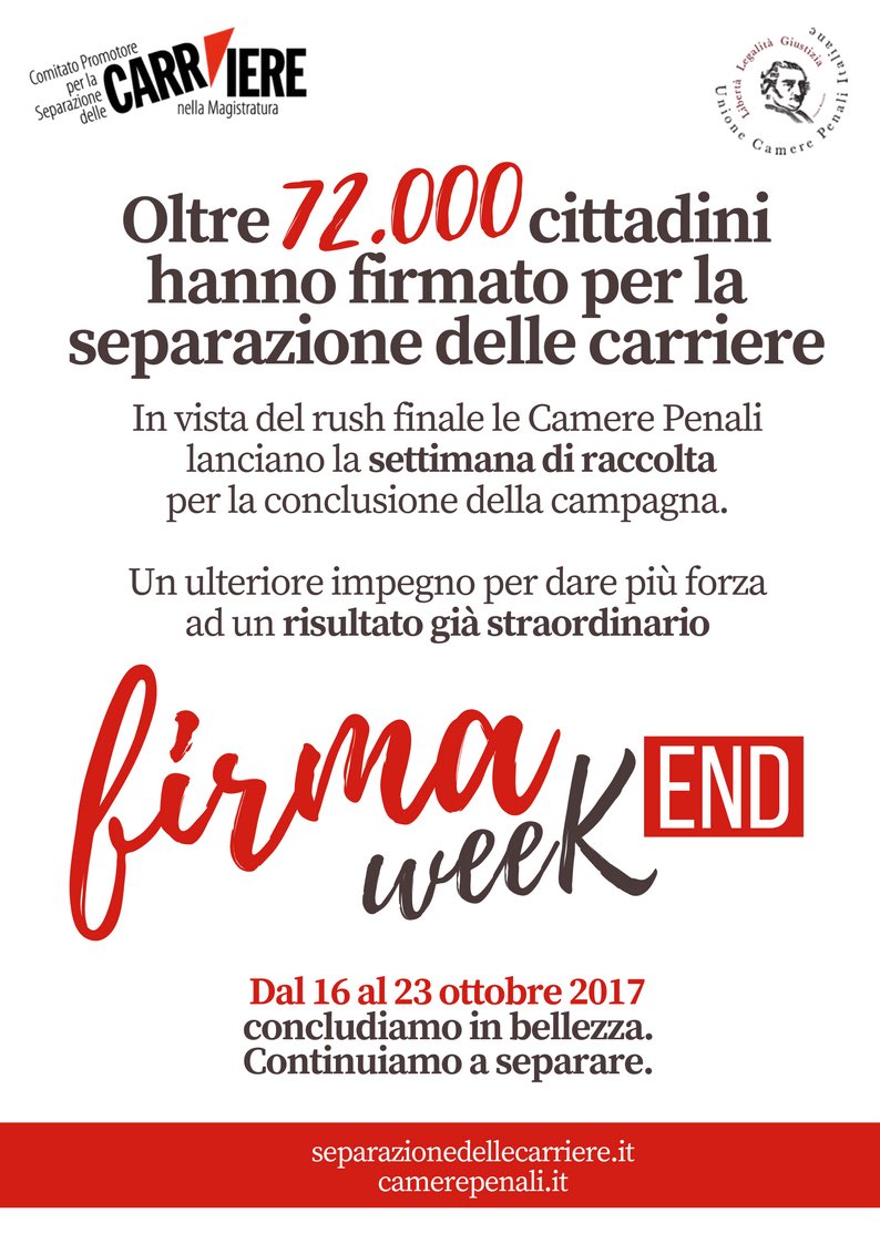 CamerePenali's tweet photo. #Separazionedellecarriere, oltre 72.000 firme in circa 6 mesi. Un risultato fantastico e un ultimo appuntamento. Continuiamo a #separare! https://t.co/TALIF6NpKi