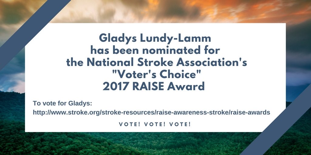 NCCOMPASSStudy's tweet photo. Hurry! Every vote counts! Gladys is nominated for the Voter's Choice award by the National Stroke Association. Link: https://t.co/9rc5CVOiqQ https://t.co/lWLJ86uTuY
