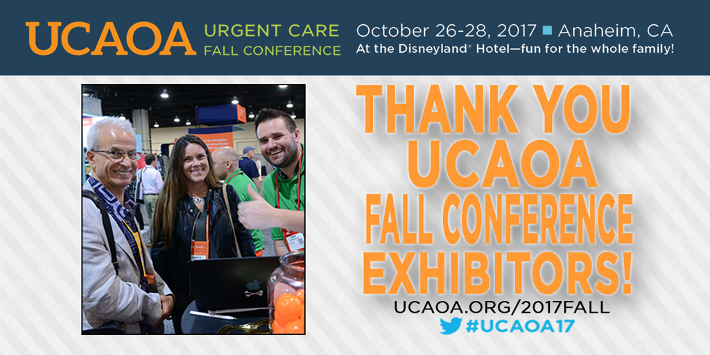 UrgentCareAssoc's tweet image. Thanks @AirEsscentials Booth 121; @DocRXInc Booth 320 &amp;amp; @Carbon_SF Booth 222! See you at #UCAOA17 bit.ly/2ujFste #hcmktg