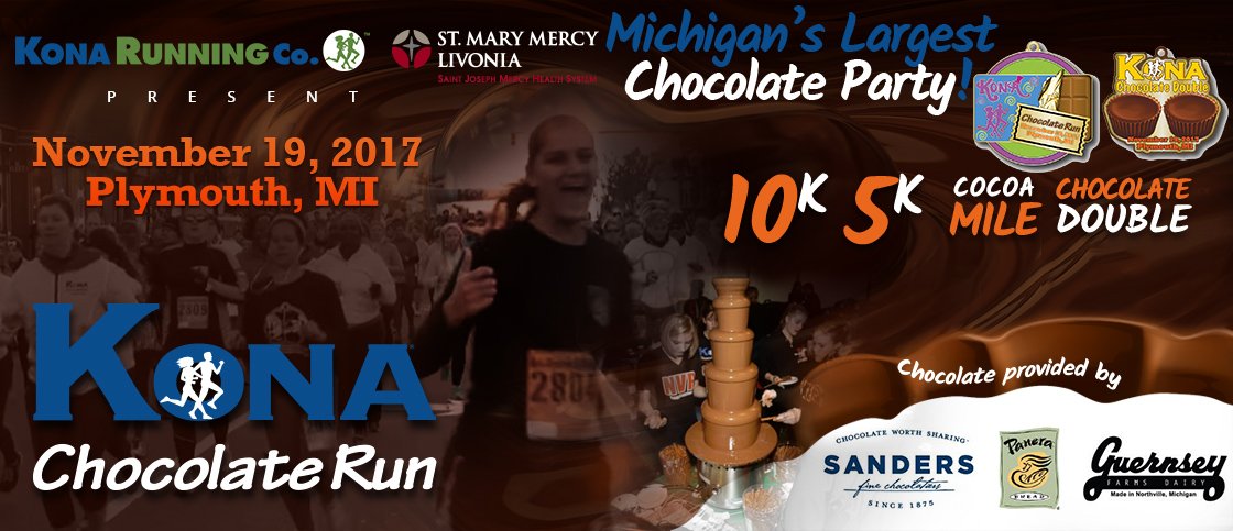 Hughesware's tweet image. Kona Chocolate Run 10K, 5K, and Mile | 11/19/2017 | 7:30am | Kellogg Park - Plymouth, MI • Register Online Now at KonaChocolateRun.com