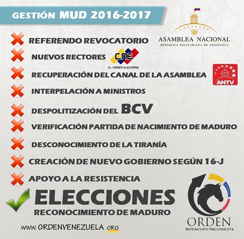 OrdenVenezuela's tweet photo. #UnaVerdaderaOposicion no le hace el juego a la Tirania incumpliendo con sus promesas electoreras #VenezuelaQuiereORDEN https://t.co/rsFIfPQC4u