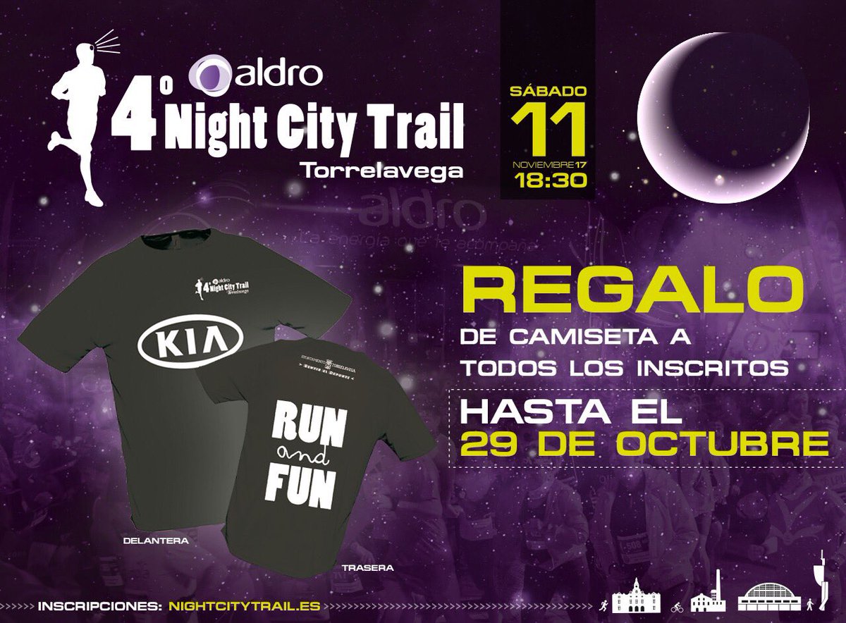 nightcitytrail's tweet photo. Todos los participantes inscritos hasta el 29 de Octubre recibirán en su bolsa del corredor la camiseta oficial de la #AldroNightcitytrail https://t.co/UX9uSBUUlQ