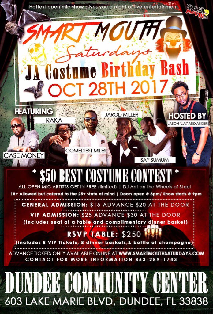 smartmouth_JA's tweet photo. #Jacostumebdaybash #SMARTMOUTHSATURDAYS #openmic $50 #costumecontest https://t.co/4ELQKnyXD6 https://t.co/lLDsUcoofl