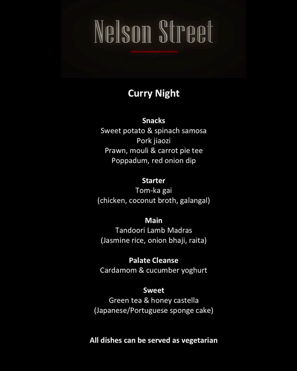 This Thursday is our curry night and here is the menu. £25 per person. Still spaces left. 😊
