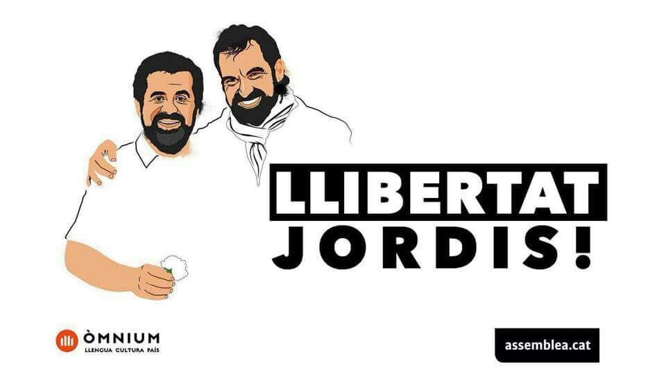 Exigim la llibertat immediata de <a href="/jordisanchezp/">Jordi Sànchez</a> i <a href="/jcuixart/">Jordi Cuixart</a>! No volem viure en un país amb presos polítics!
#LlibertatJordis